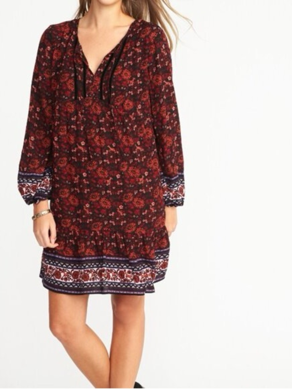 🌿5/$25 Old Navy Burnt Orange & Black Floral Mini Dress